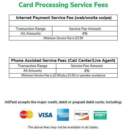 all paid service fee rates